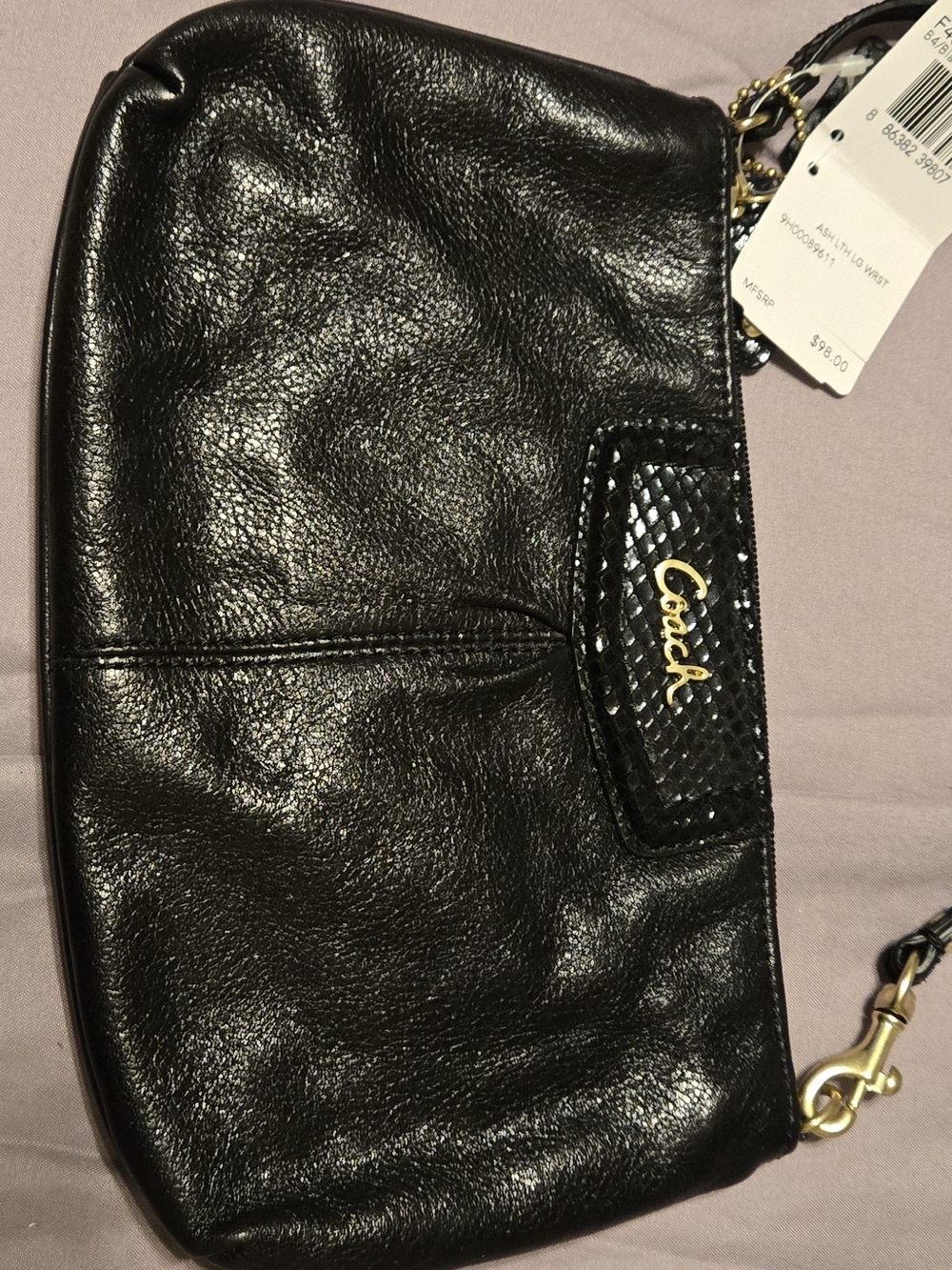 Coach Black Leather Wristlet Bag with Textured Accents - Picture 3 of 7